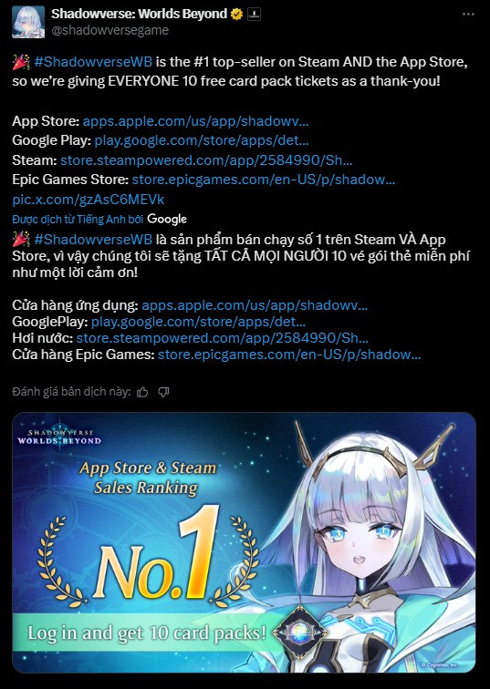 Chỉ sau 24 giờ, game đạt top 1 bán chạy trên App Store và Steam, hai nền tảng game lớn nhất hiện nay.