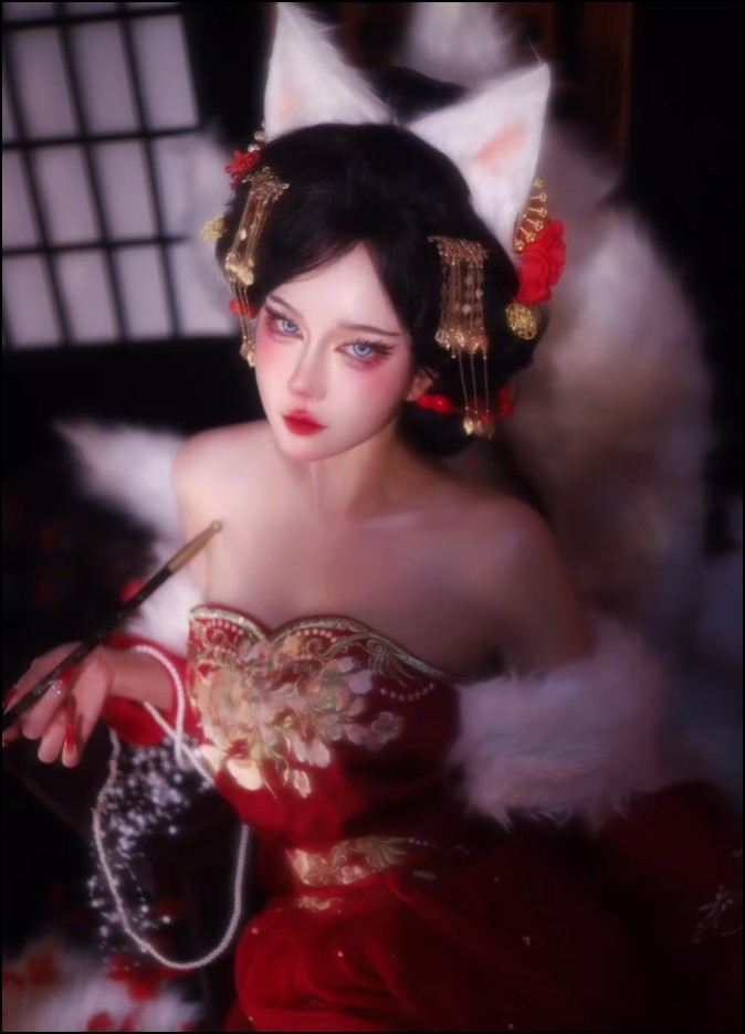 Ahri vốn là Hồ Ly Chín Đuôi quyến rũ trong Liên Minh Huyền Thoại, và Thiên Thy đã tái hiện nhân vật này một cách sống động.