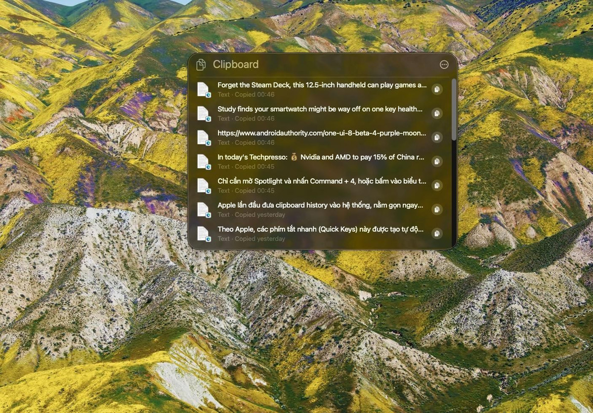 Apple còn tích hợp clipboard history, cho phép xem lại toàn bộ nội dung đã sao chép.