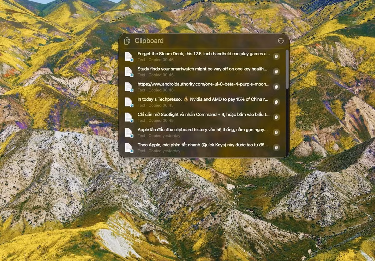 Apple còn tích hợp clipboard history, cho phép xem lại toàn bộ nội dung đã sao chép.