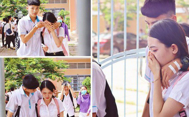 Khoảnh khắc nam sinh vỗ về, an ủi nữ sinh sau bài thi Ngữ văn gây bão