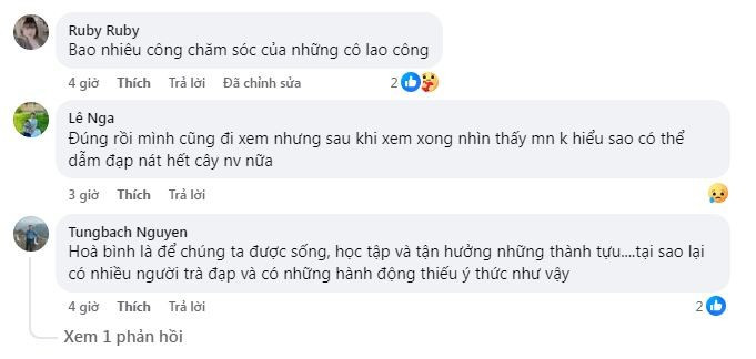 Nhiều người bày tỏ bức xúc khi nhìn thấy hình ảnh cây, hoa bị giẫm nát sau buổi hợp luyện. 5-9013.jpg