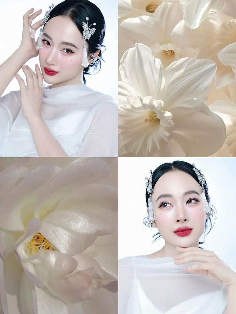 Cách trang điểm cũng có sự thay đổi rõ rệt: lớp nền trong trẻo, đôi má ửng hồng nhẹ nhàng và đặc biệt là đôi môi được tô son đỏ tươi, tạo nên sự quyến rũ vừa đủ, không quá đậm nhưng vẫn nổi bật. Đôi mắt được kẻ eyeliner tinh tế và điểm xuyết thêm hạt lấp lánh dưới mi mắt, khiến ánh nhìn của cô nàng trở nên mơ màng và cuốn hút. phuong-trinh-nu-tinh-8.jpg