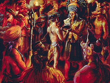 Điều đáng chú ý là trong các lễ hiến tế, người Maya sử dụng màu xanh dương làm màu sắc chủ đạo. Các đồ vật dùng trong lễ hiến tế đều được sơn màu này.