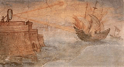 Ngoài thành tựu trong lĩnh vực toán hoạc và vật lý, Archimedes (287 – 212 trước Công nguyên) được người đời ca ngợi là bậc thầy về vũ khí. Ông có nhiều sáng chế vĩ đại, trong đó nổi tiếng nhất là vũ khí tia nhiệt.