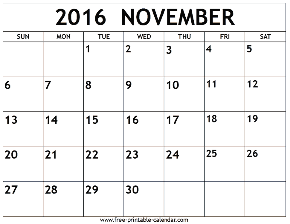 1/11/2016 là ngày tốt lành trong tháng 11 cho mọi việc khởi tạo như cưới xin, xây nhà, khai trương... chỉ đại kỵ trong việc đi thuyền. Ảnh: Free-printable-calendar.