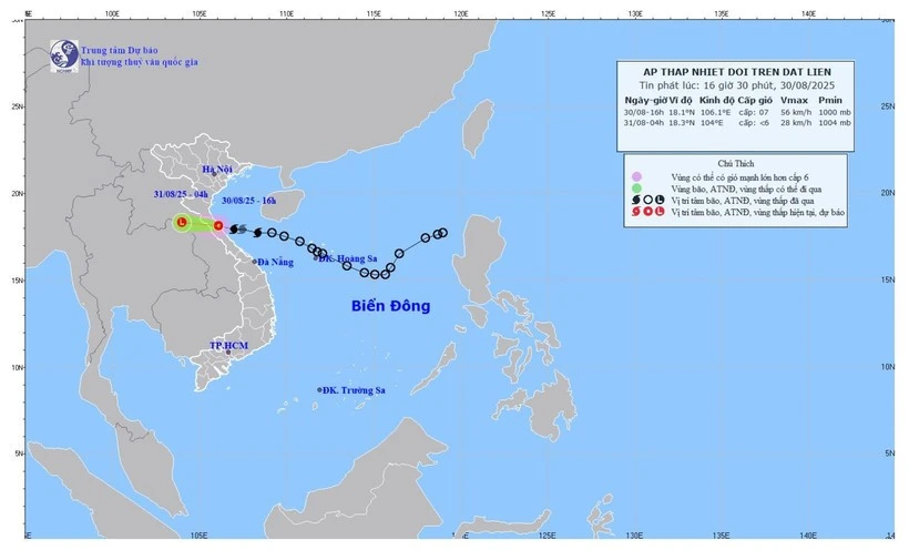 Bão số 6 suy yếu thành áp thấp nhiệt đới sau khi vào đất liền