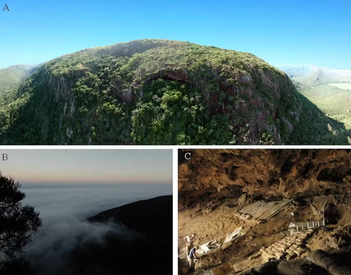 Khi tiến hành khai quật Hang động Border, nằm ở dãy núi Lebombo của KwaZulu-Natal, trên biên giới eSwatini, Nam Phi, các chuyên gia đến từ Viện Nghiên cứu Tiến hóa thuộc Đại học Witwatersrand bất ngờ tìm thấy hiện vật cổ xưa độc đáo. Ảnh: @Đại học Witwatersrand.