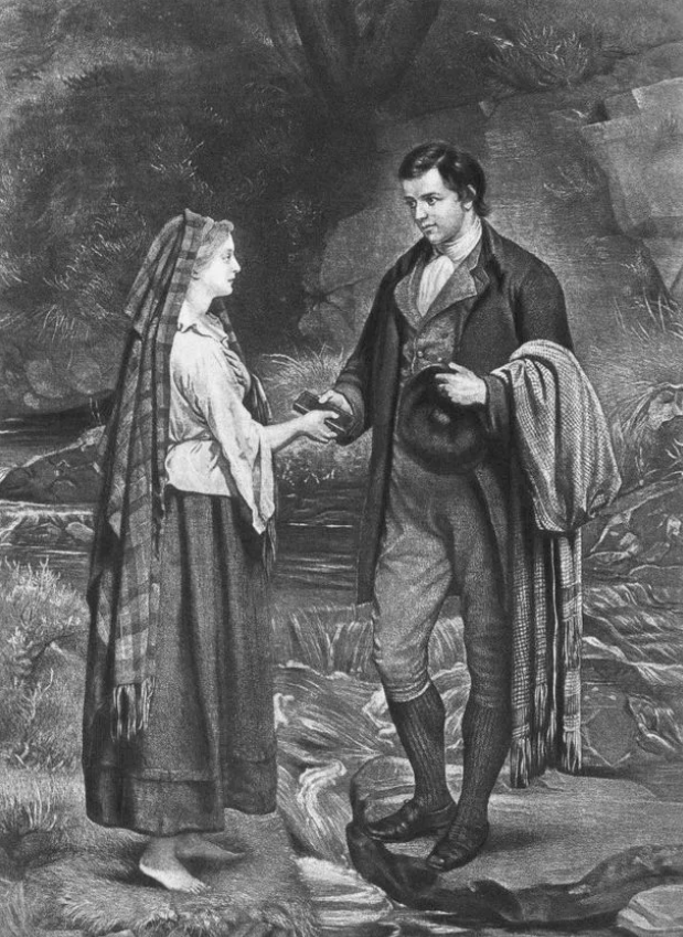 Bức tranh Betrothal of Burns and Highland Mary, được hoàn thành vào khoảng năm 1882 bởi R. Josey và James Archer, khắc họa hình ảnh nhà thơ người Scotland nổi tiếng thế giới tên là Robert Burns và người yêu của ông ấy, Mary Campbell. Ảnh: @R. Josey và James Archer.