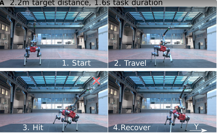 Để cung cấp cho robot ANYmal-D những khả năng linh hoạt trong môn thể thao này, các nhà nghiên cứu đã trang bị cho nó một camera stereo và một cánh tay động được thiết kế để vung vợt cầu lông. Ảnh: @ETH Zurich.