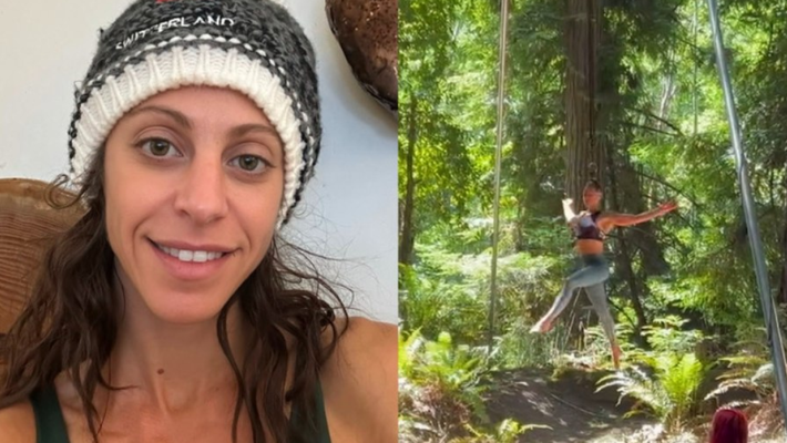 Trong bối cảnh đẹp như tranh vẽ của Công viên quốc gia và tiểu bang Redwood ở California, Mỹ, Leila Noone (39 tuổi, là thành viên của công ty xiếc Cirque Vida ở Austin, Texas) đã dành 25 phút 11,30 giây để treo mình bằng đuôi tóc, và lập kỷ lục về thời gian treo mình bằng tóc lâu nhất. Ảnh: @guinnessworldrecords.