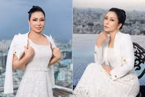 Hoa hậu Nhân ái Hằng Nguyễn mặc thanh lịch đẹp rạng ngời