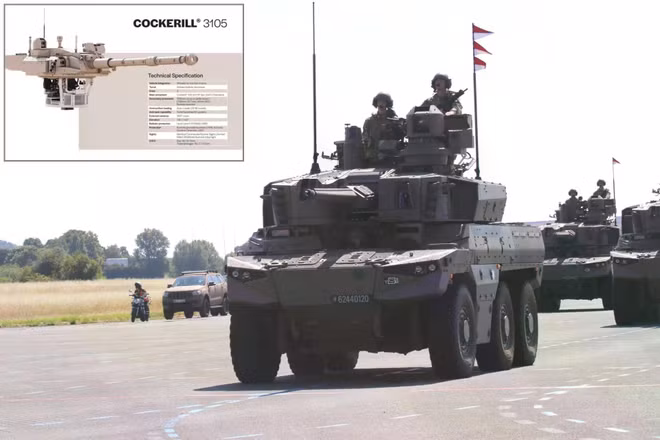 Xe trinh sát bọc thép EBRC Jaguar 6x6 của Pháp, được trang bị pháo CTA 40mm và tên lửa MMP, là xương sống trong quan hệ đối tác CaMo giữa Pháp và Bỉ. Hiện một biến thể trang bị pháo 105mm đang được xem xét nhằm tăng cường khả năng hỏa lực trực tiếp. (Nguồn ảnh: Army Recognition Group)