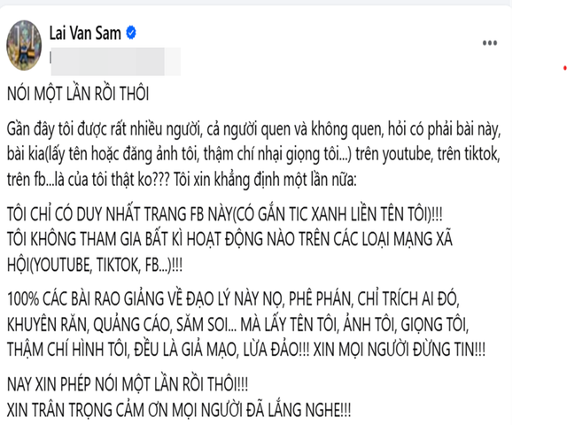 Chia sẻ của Lại Văn Sâm. Ảnh chụp màn hình. sam1.png