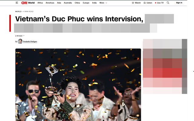 CNN đưa tin về Đức Phúc. Ảnh chụp màn hình. ducphuc2.png