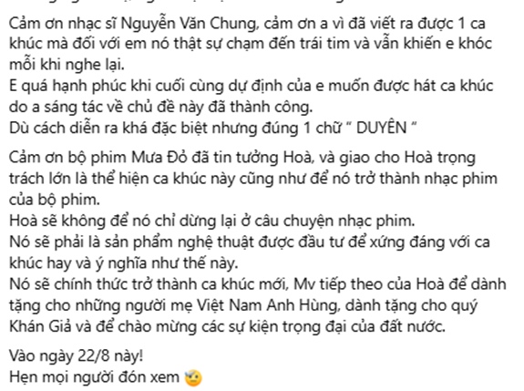 Chia sẻ của Hòa Minzy. Ảnh chụp màn hình. hoa2.png