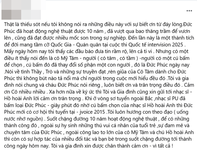 Chia sẻ của bố Đức Phúc. Ảnh: FB Bố Đức Phúc. boducphuc.png