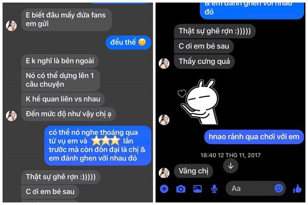 Trong cuộc hội thoại năm 2017, Phạm Quỳnh Anh và Bảo Anh trò chuyện thân thiết. Ảnh: FB Phạm Quỳnh Anh. baoanh2.jpg