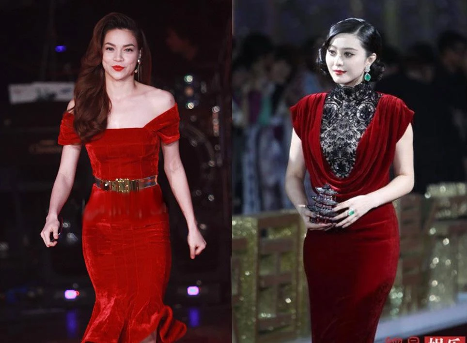 Sao hút mắt với đầm nhung đỏ