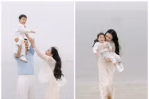 Hồ Quỳnh Hương vui đùa cùng chồng con trên bãi biển