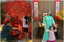 Con gái Đàm Thu Trang phụ giúp mẹ trang trí biệt thự đón Tết