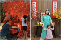 Con gái Đàm Thu Trang phụ giúp mẹ trang trí biệt thự đón Tết