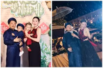 Vợ chồng Phương Oanh tình tứ trong tiệc thôi nôi của hai con