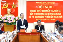 Kiểm tra, giám sát đối với Ban thường vụ Tỉnh ủy Quảng Ngãi