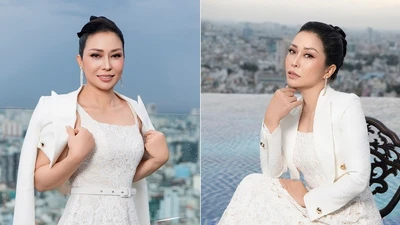 Hoa hậu Nhân ái Hằng Nguyễn mặc thanh lịch đẹp rạng ngời