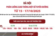 Hà Nội phân luồng giao thông một số tuyến đường từ ngày 15 - 17/10/2025