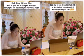 Khoảnh khắc hài hước của cô dâu vừa chạy đám cưới, vừa chạy deadline