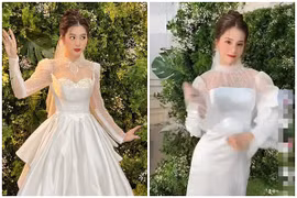 Hot girl Thiên An diện váy cô dâu, nhan sắc khiến netizen tròn mắt