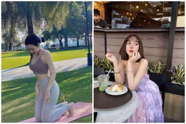 Tập yoga trên thảm cỏ, hot girl Đồng Nai lộ đường cong mê hoặc