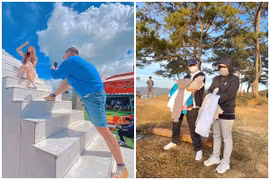 Tư thế lăn xả hài hước khi các chàng chụp ảnh cho “nóc nhà“