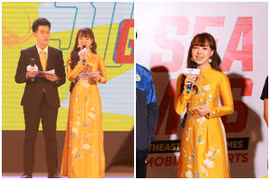 Diện áo dài vàng, MC Ngô Thảo Trang gây ấn tượng với nước bạn