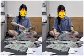 Cô dâu dùng máy đếm tiền phong bì, chị em không ngừng xuýt xoa