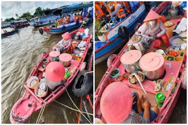 “Cưng xỉu” chiếc ghe full màu hồng nổi bật ở chợ nổi Cái Răng