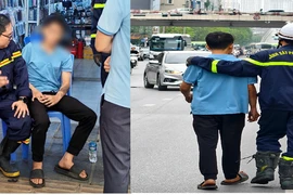 Cứu nam thanh niên có hành động nguy hiểm trên cầu vượt ở Hà Nội