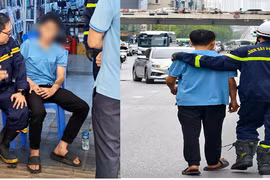Cứu nam thanh niên có hành động nguy hiểm trên cầu vượt ở Hà Nội