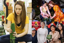 Mỹ Tâm, H'hen Niê xắn tay gói bánh chưng ngày Tết 