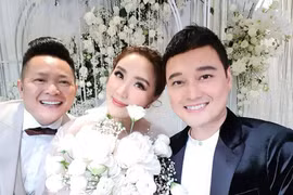 Chồng đại gia của Bảo Thy tươi rói bên vợ trong đám cưới