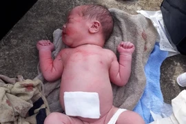 Bé trai vừa cắt dây rốn, trên người còn dính máu bị bỏ rơi trong bụi hoa giấy 