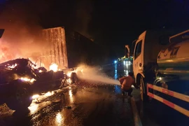 Ô tô bất ngờ bốc cháy dữ dội trên cao tốc Nội Bài - Lào Cai