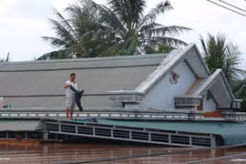 Sau bão số 8, nước lũ dâng tận... mái nhà 