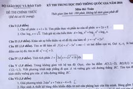 Đề thi và bài giải môn Toán thi THPT Quốc gia 2016