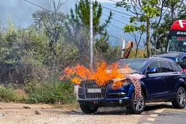 Lâm Đồng: Ô tô bất ngờ bốc cháy dữ dội khi đang lên đèo Mimosa 