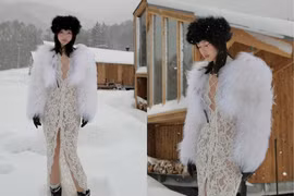 “Cô em trendy” chơi lớn diện váy ren xuyên thấu giữa trời tuyết