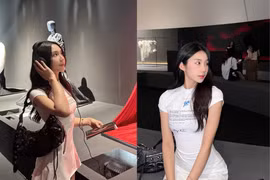 Danh tính gái xinh diện váy siêu ngắn đi triển lãm