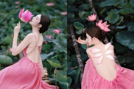 Hóa tiên nữ ao sen, “hot girl tên lạ” khoe lưng trần trắng nõn