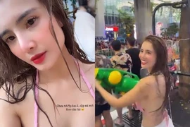 Em gái Công Vinh diện váy ngắn khoe sắc trên đường phố Thái Lan